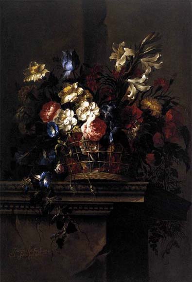 Basket of Flowers on a Plinth